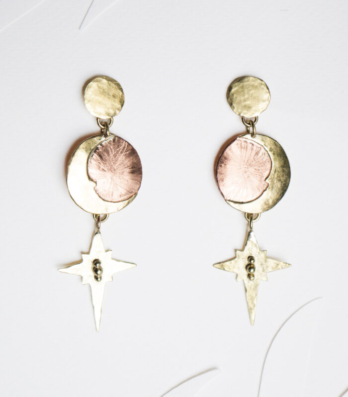 Pendientes largos luna y estrella